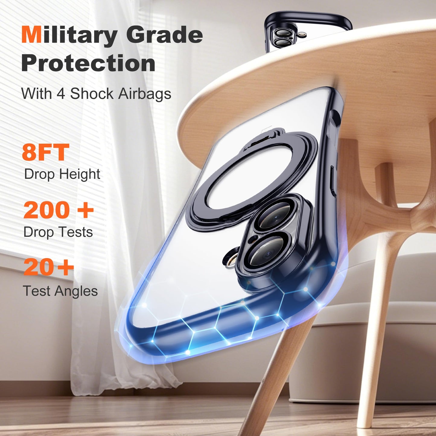 Magnetic Ring Stand Clear Phone Case with Lens Protector
