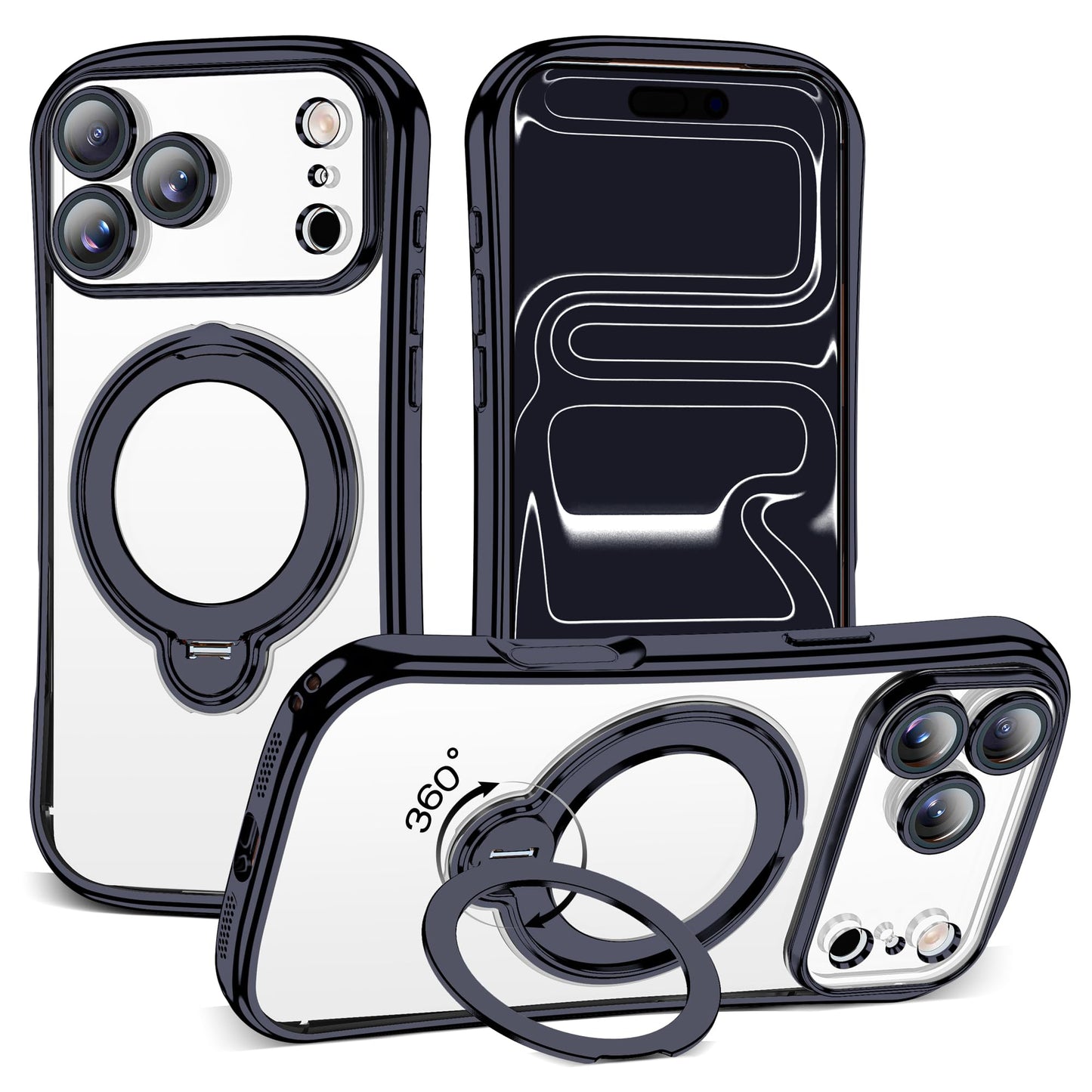 Magnetic Ring Stand Clear Phone Case with Lens Protector