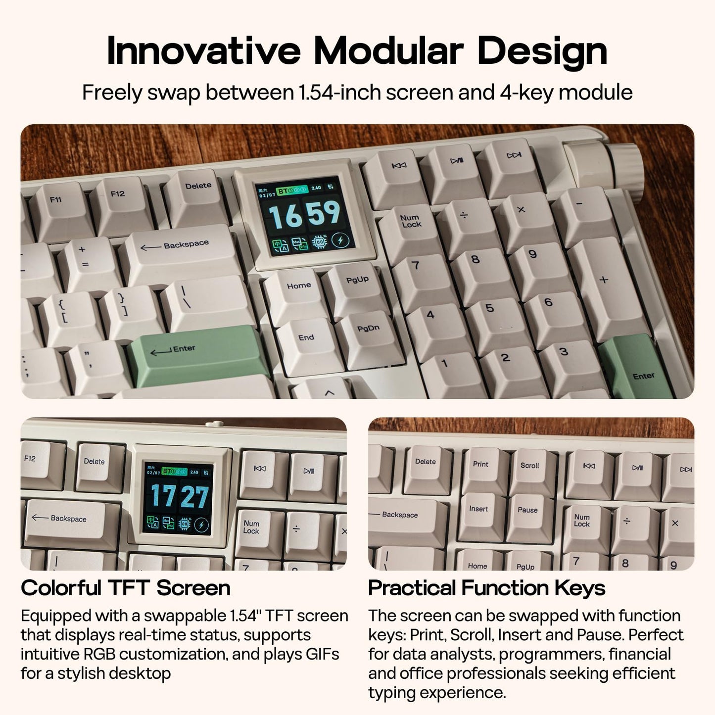 Wireless Mechanical Keyboard with Screen and Knob RGB