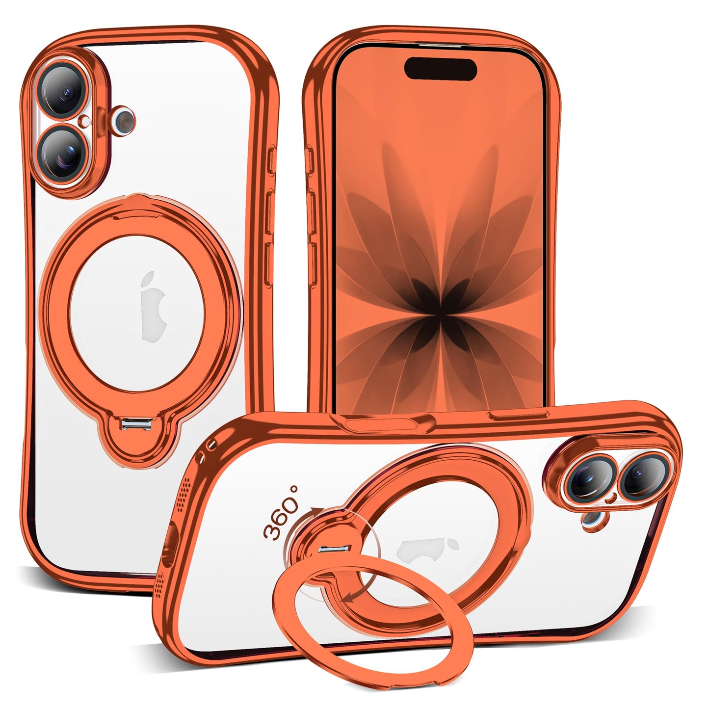 Magnetic Ring Stand Clear Phone Case with Lens Protector