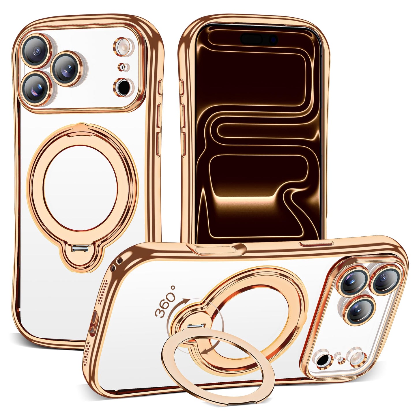 Magnetic Ring Stand Clear Phone Case with Lens Protector
