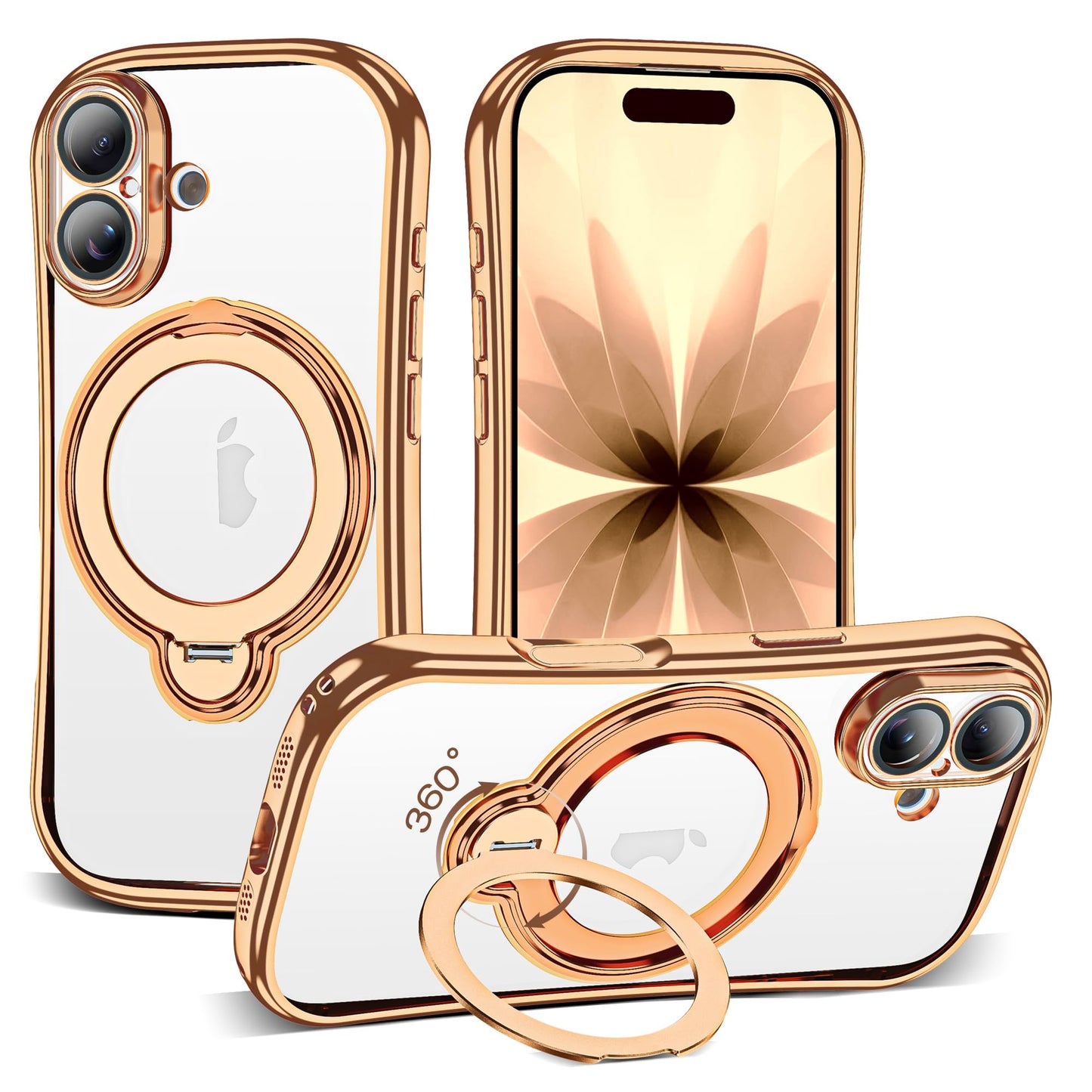 Magnetic Ring Stand Clear Phone Case with Lens Protector