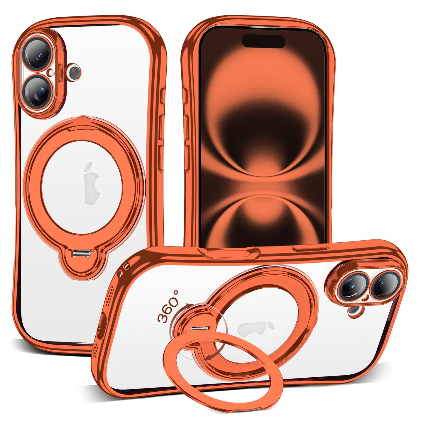 Magnetic Ring Stand Clear Phone Case with Lens Protector