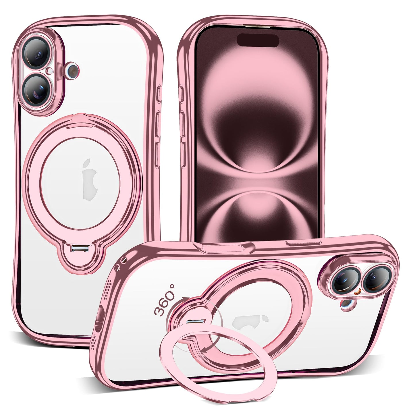 Magnetic Ring Stand Clear Phone Case with Lens Protector