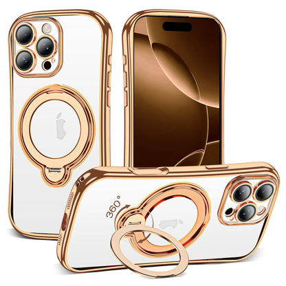 Magnetic Ring Stand Clear Phone Case with Lens Protector