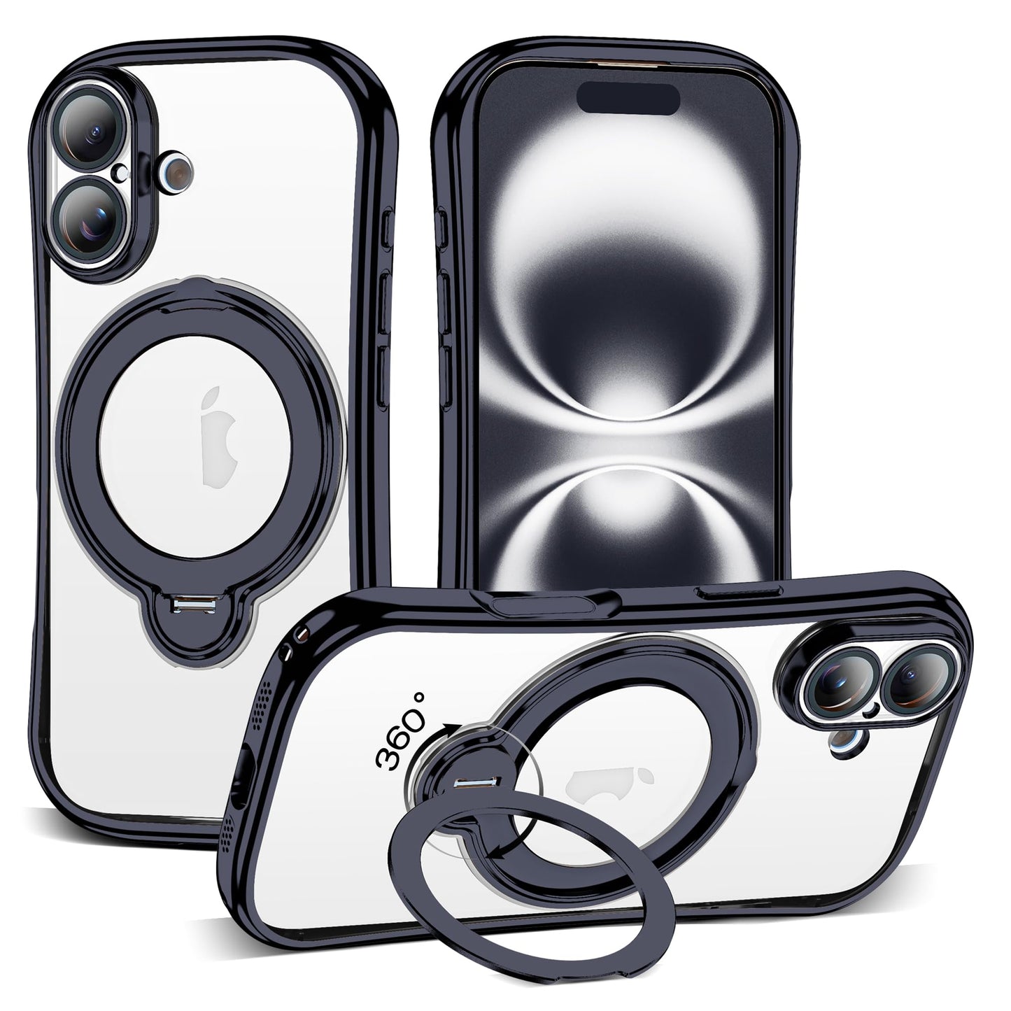 Magnetic Ring Stand Clear Phone Case with Lens Protector