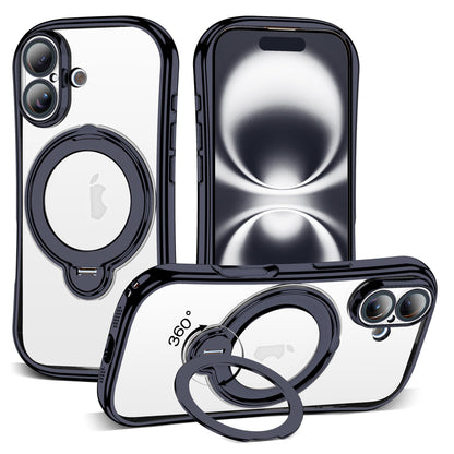 Magnetic Ring Stand Clear Phone Case with Lens Protector