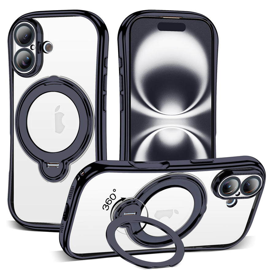Magnetic Ring Stand Clear Phone Case with Lens Protector
